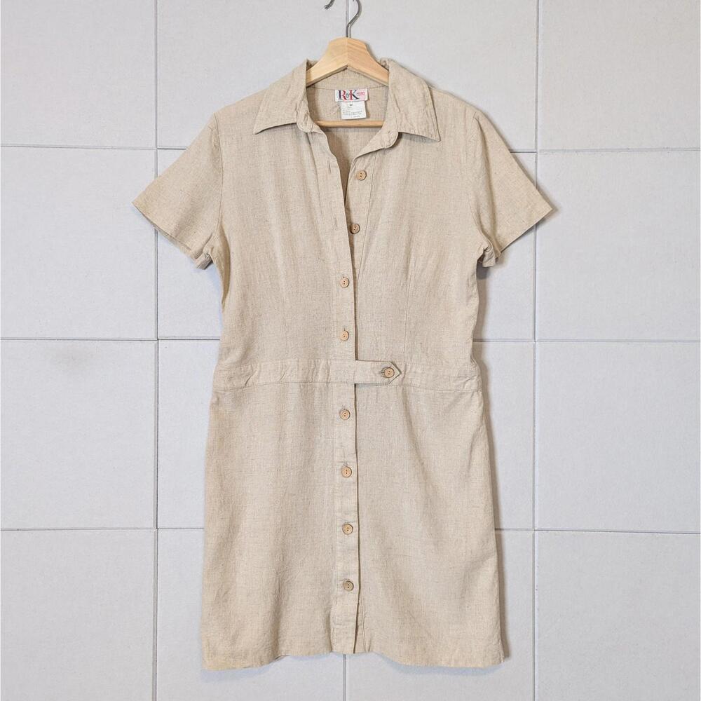 Vintage 90s linen blend button front shirt dress